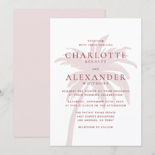 Invitation Palmier rose vierge avec Mariage de typographie ro