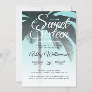 Invitation Palmier tropical bleu doux 16 16e anniversaire
