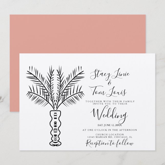 Invitation Palmier Tropical Main Tirée Terre (Devant / Derrière)