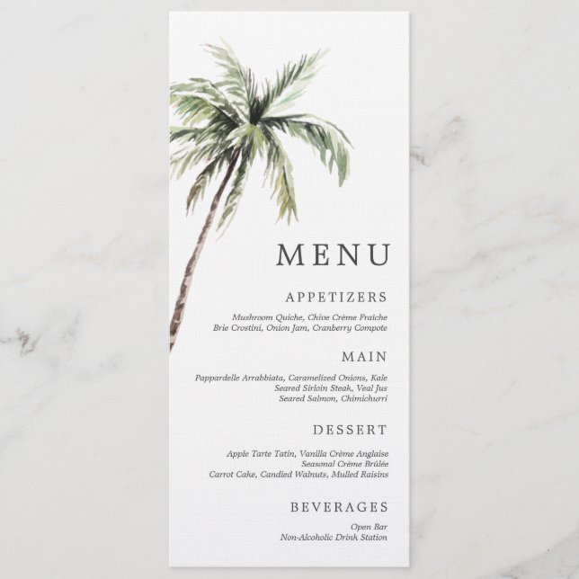 Invitation Palmier Tropical | Menu Mariage Serif Minimal (Devant)