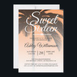 Invitation Palmier tropical Orange Sweet 16 16e anniversaire<br><div class="desc">Un design moderne et chic tropical orange ombre douce invitation de 16 ans avec un arrière - plan de palmier. La papaye orange vif se fond sur un arrière - plan blanc. Le texte "Sweet sixteen" en blanc est défini dans un script moderne. Elégante invitation à la fête du 16ème...</div>