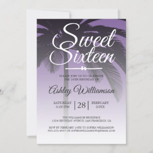 Invitation Palmier tropical Purple Sweet 16 16e anniversaire