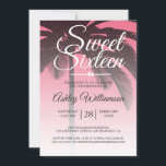 Invitation Palmier Tropical Rose Douce 16 16ème Anniversaire<br><div class="desc">Une invitation d'anniversaire Sweet 16 au design ombré rose tropical moderne chic avec un fond de palmier. Le rose vif se fond sur un fond blanc. Le texte "Sweet Sixteen" en blanc est écrit en écriture moderne. Élégante invitation à une fête d'anniversaire des 16 ans pour une Sweet Sixteen glamour,...</div>