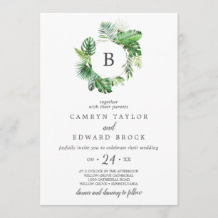 Invitation Palmier tropical sauvage Mariage monogramme