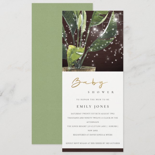 INVITATION PALMIER TROPICAL STARRY MASON JAR LIGHTS BABY SHOW (Devant / Derrière)