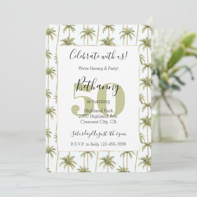 Invitation Palmier Tropical Vert 50e Anniversaire  (Debout devant)