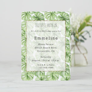 Invitation Palmier Vert Tropical Feuille Anniversaire
