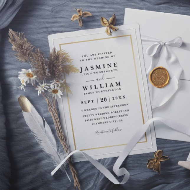 Invitation Palmiers Classiques Arbres Dorés Élégants Mariage  (Créateur téléchargé)