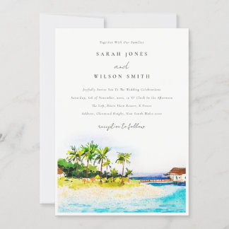Invitation Palmiers Côtiers Tropical Seascape Beach Mariage