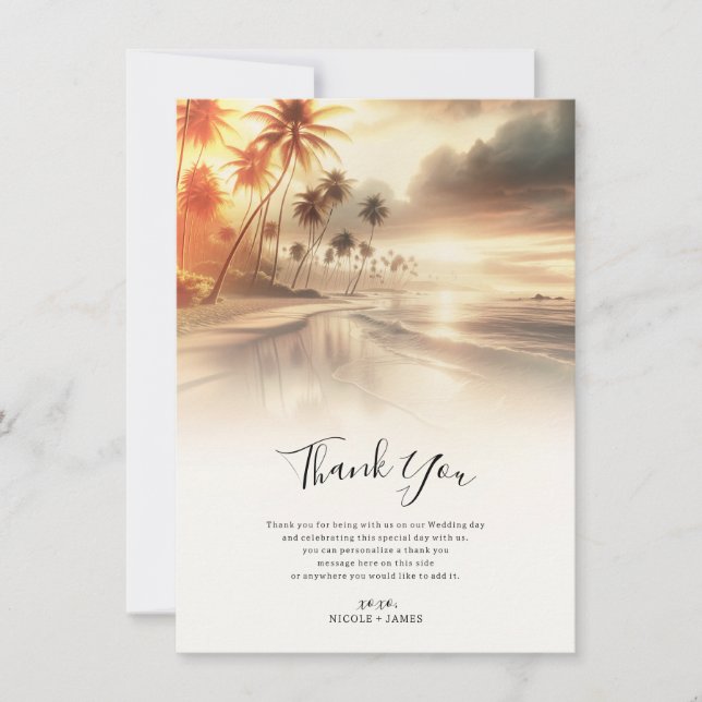 Invitation Palmiers & Coucher de soleil orange Mariage sur la (Devant)