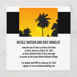 Invitation Palmiers de coucher du soleil d'invitations de