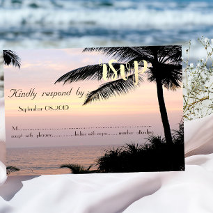 Invitation Palmiers de mariage de plage Coucher de soleil RSV