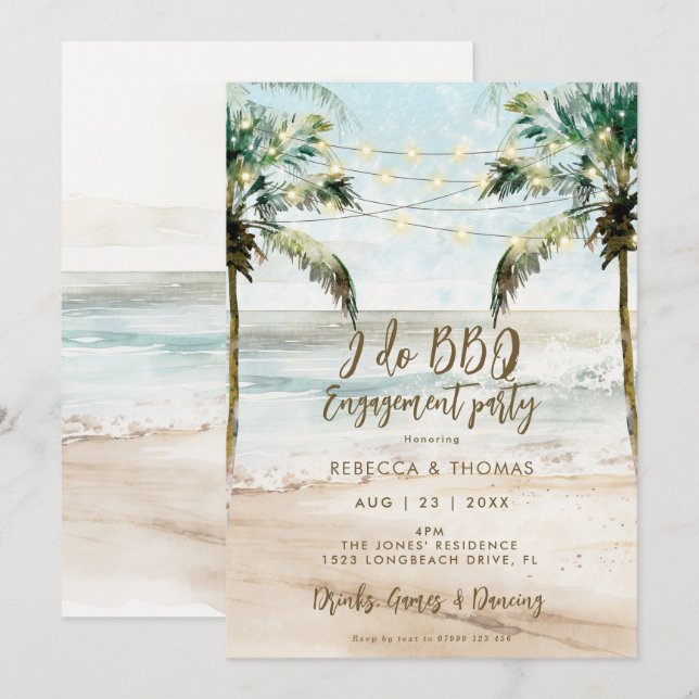 Invitation palmiers de plage I do BBQ couples douche invitati (Devant / Derrière)