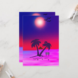 Invitation Palmiers de plage Rouge violet