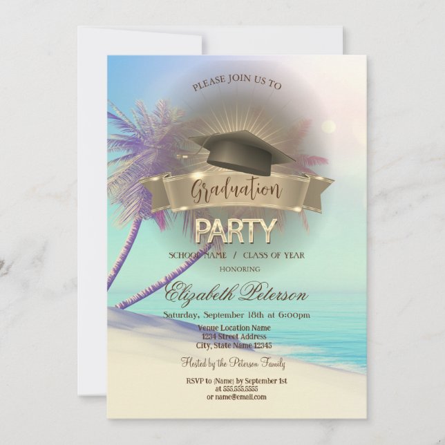 Invitation Palmiers de Plage Tropicaux Diplômés (Devant)