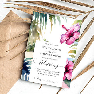 Invitation Palmiers de plage tropicaux hibiscus mariage modèl
