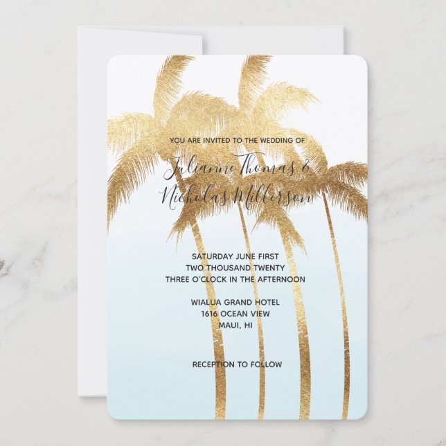 Invitation Palmiers d'or Ombre Mariage (Devant)