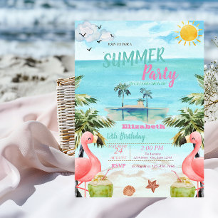 Invitation Palmiers Flamants Roses,Cocktails,Anniversaire sur