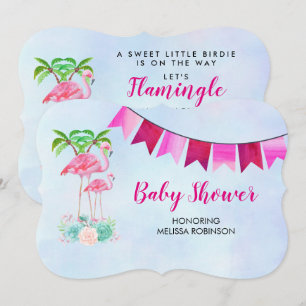 Invitation Palmiers Flamants roses roses et succulents florau