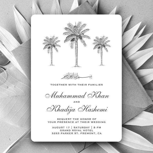Invitation Palmiers gris Date Mariage musulman islamique (Créateur téléchargé)