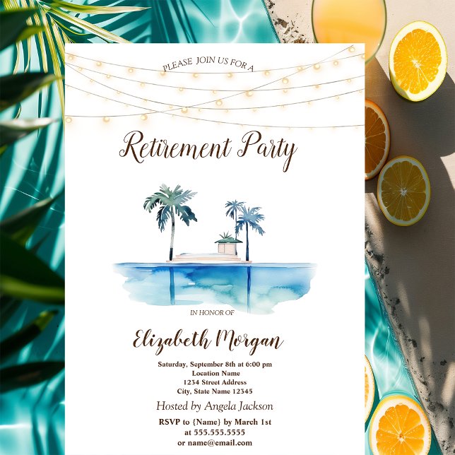 Invitation Palmiers, maison de plage, guirlande lumineuse Fêt (Créateur téléchargé)