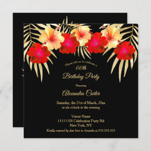 Invitation Palmiers noirs en or rouge Hibiscus Floral Anniver