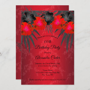 Invitation Palmiers noirs rouges Hibiscus Damask Anniversaire