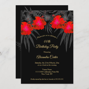 Invitation Palmiers noirs rouges Hibiscus Floral Tropical Ann