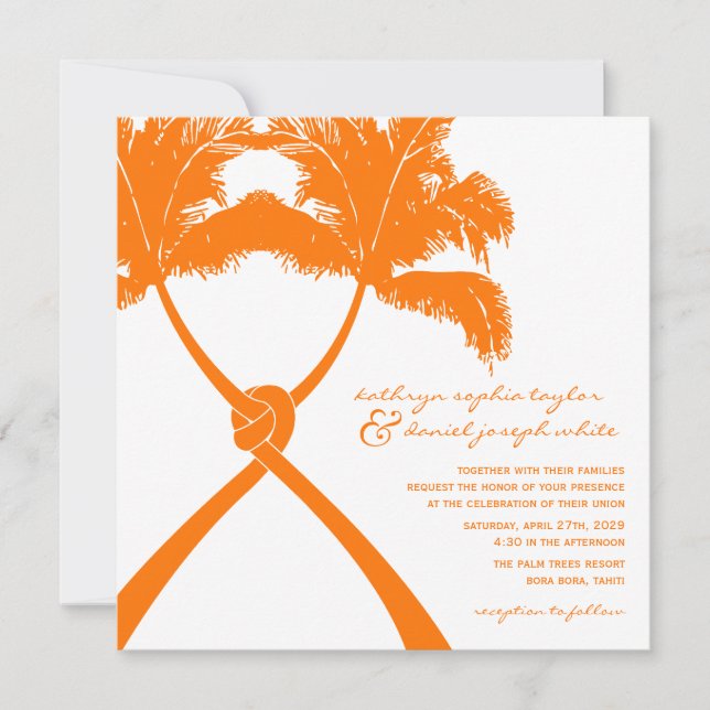 Invitation Palmiers noués Destination Tropicale Mariage (Devant)