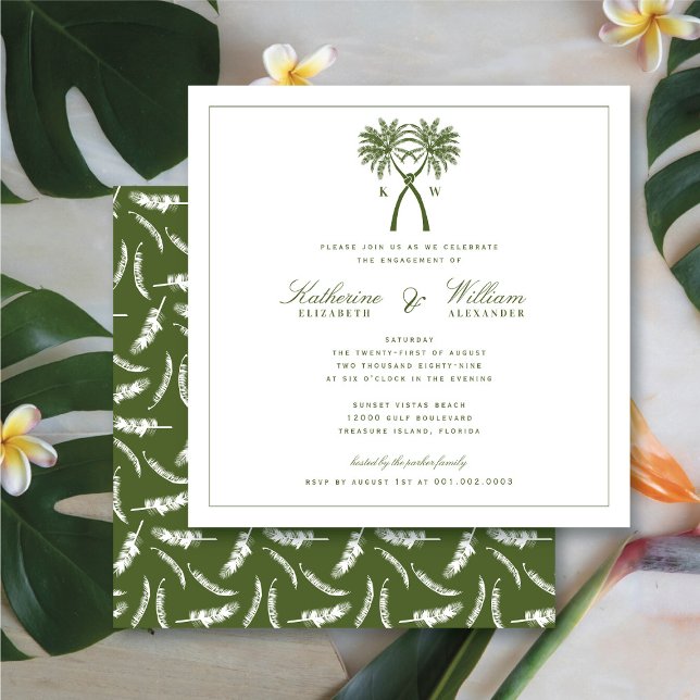 Invitation Palmiers noués Monogram Beach Engagement Party (Créateur téléchargé)