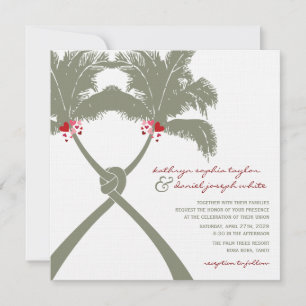 Invitation Palmiers noués Red Love Plage tropicale Mariage