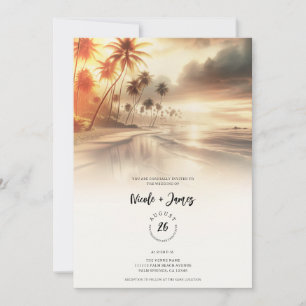 Invitation Palmiers & Orange Sunset Beach Mariage