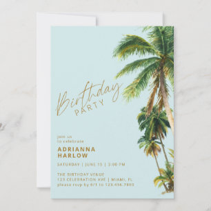 Invitation Palmiers   Pastel Sky Blue Beach Fête d'anniversai