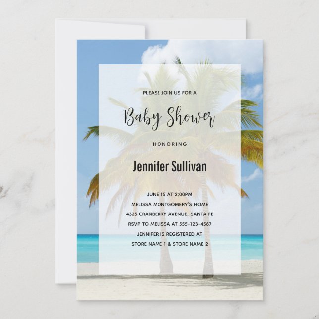 Invitation Palmiers pittoresques sur un Baby shower de plage  (Devant)