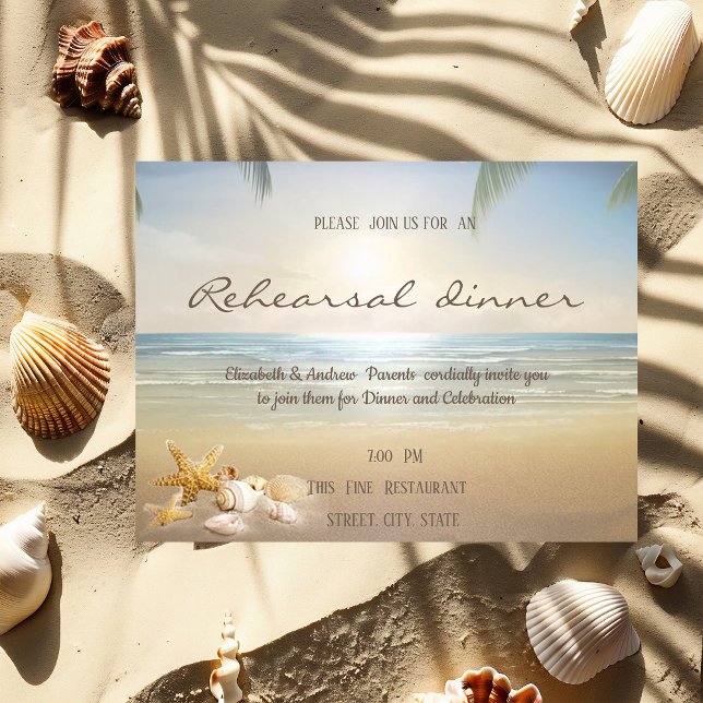 Invitation Palmiers Plage du coucher de soleil Coquillages  D (Créateur téléchargé)