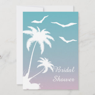 Invitation Palmiers rose bleu plage mariage nuptiale douche