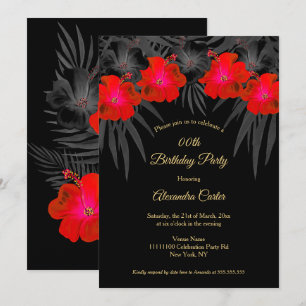 Invitation Palmiers Rouges Noirs Hibiscus Floral Tropical Ann