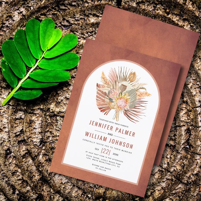 Invitation Palmiers séchés et pampas herbe terre cuite mariag (Créateur téléchargé)