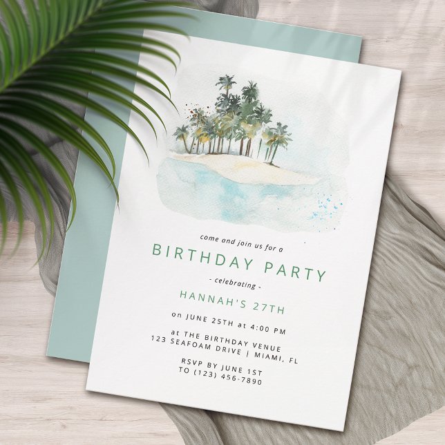 Invitation Palmiers | Simple Modern Beach fête d'anniversaire (Créateur téléchargé)