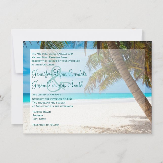 Invitation Palmiers sur la plage Destination Wedding Invitati (Devant)
