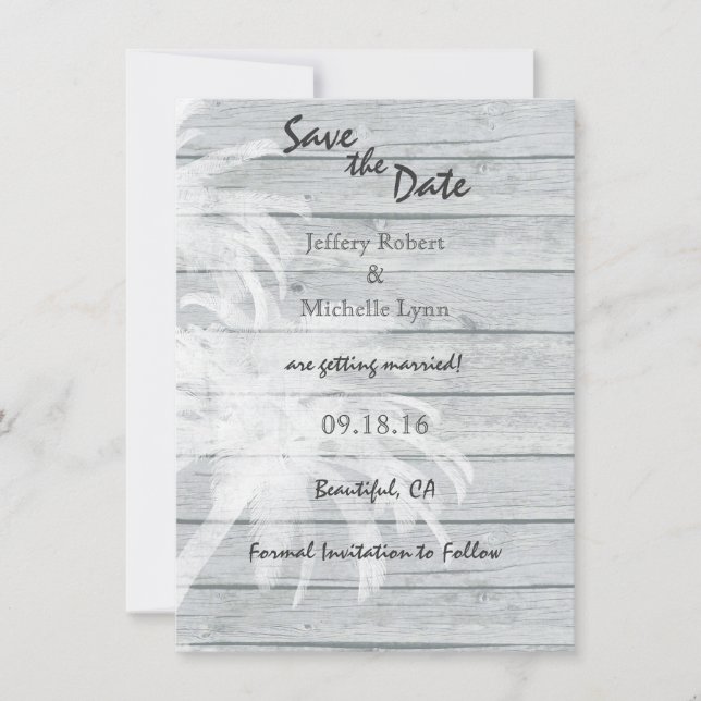Invitation Palmiers sur Wood Beach Mariage Sauvez la date (Devant)