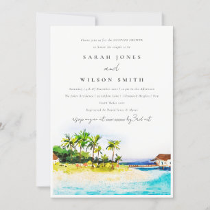 Invitation Palmiers Tropical Seascape Beach Couples Douche