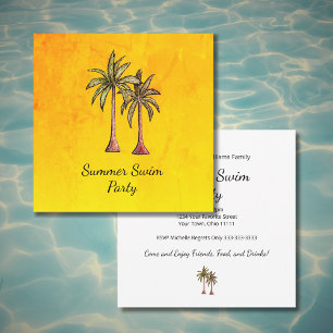 Invitation Palmiers Tropical Summer Gold Pool Party