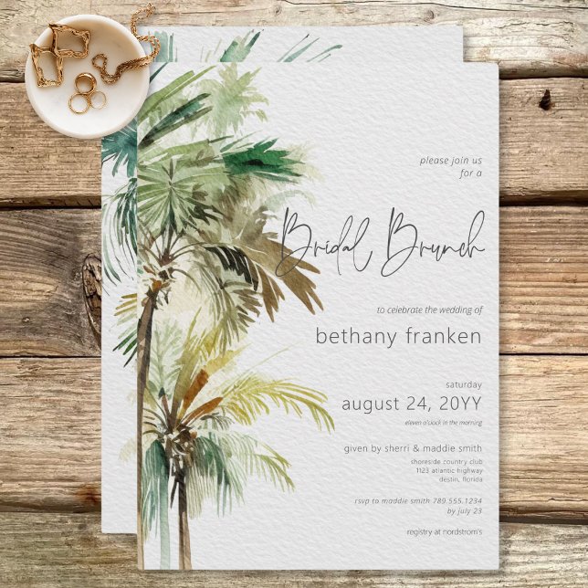 Invitation Palmiers tropicaux Brunch nuptial moderne (Tropical Palm Trees Modern Bridal Brunch Invitation)