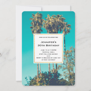 Invitation Palmiers tropicaux Californie Anniversaire rétro