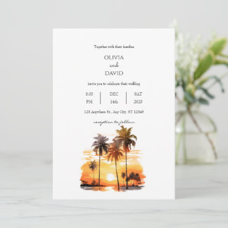 Invitation Palmiers tropicaux contre Mariage de coucher de so