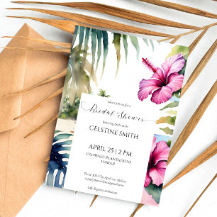 Invitation Palmiers tropicaux de plage hibiscus douche nuptia