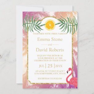 Invitation Palmiers tropicaux et Mariage d'été aux fruits ora