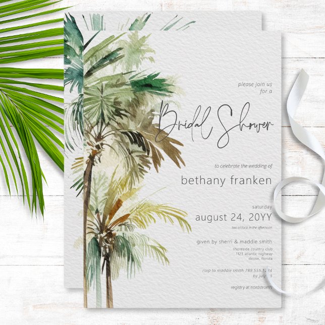 Invitation Palmiers tropicaux Fête des mariées moderne (Tropical Palm Trees Modern Bridal Shower Invitation)