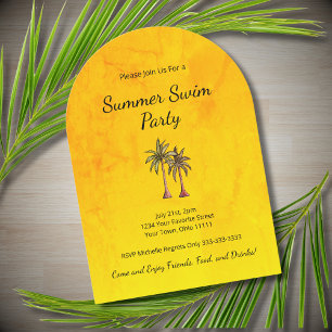 Invitation Palmiers tropicaux Gold Summer Pool Party